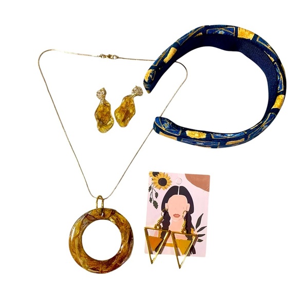 Sunny Day Bundle Resin Jewelry Dangle Earrings Necklace and Handmade Headband - Picture 1 of 7